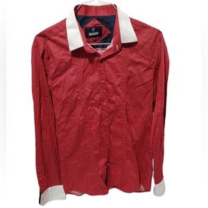 Mondo Red White Polka Dot Contrasting White Cuff Button Down Shirt!